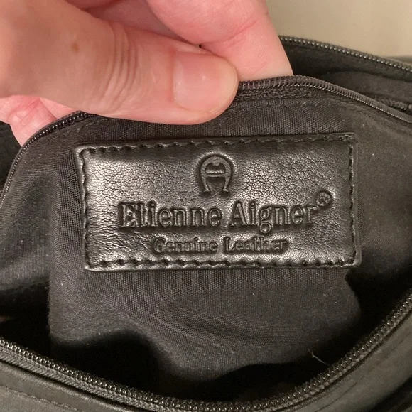 Etienne Aigner Classic Black Leather Satchel - Picture 4 of 6